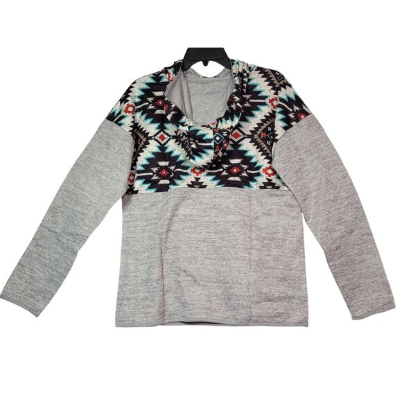 Women's Long Sleeve 4-Button Drawstring Printed Pullover Hoodie/Pockets - Large - Picture 2 of 7